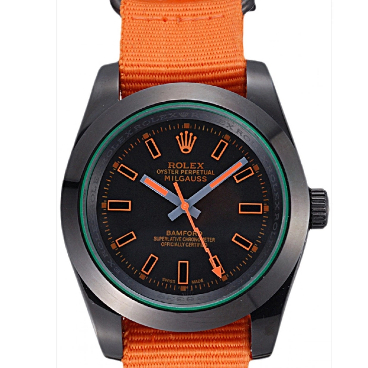 Aaa fake watches Nylon Bamford Strap Milgauss Rolex 622003 Orange 0209