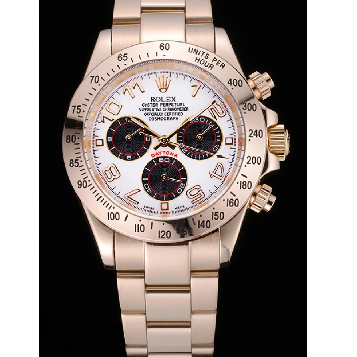 Aaa fake watches with 622548 Subdials Black Daytona Cosmograph Bracelet Gold Rolex White 0219