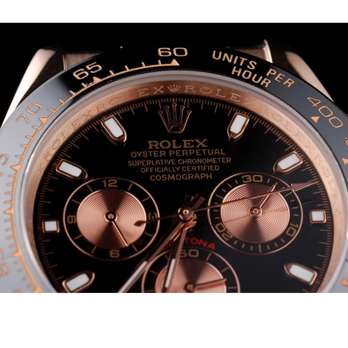 Aaa replica Strap Black Daytona Case Leather Black Rose Rolex Gold Dial 0214