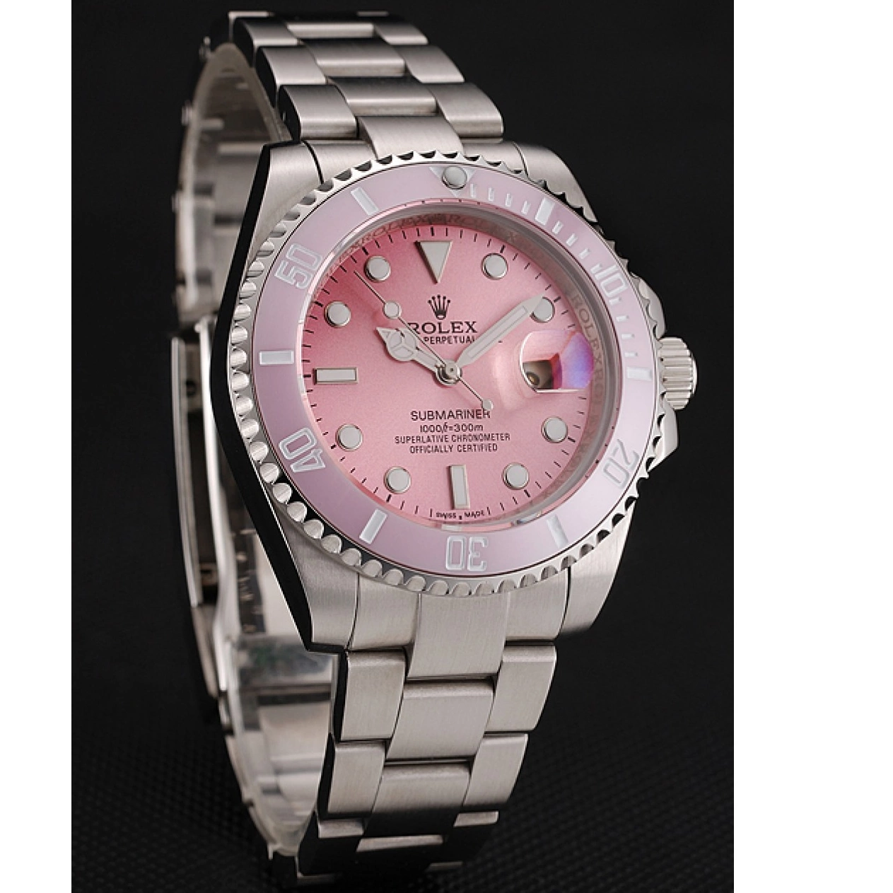 Aaa fake watches Stainless 1453865 Dial Steel Bracelet Bezel Pink Rolex Submariner Pink 0211