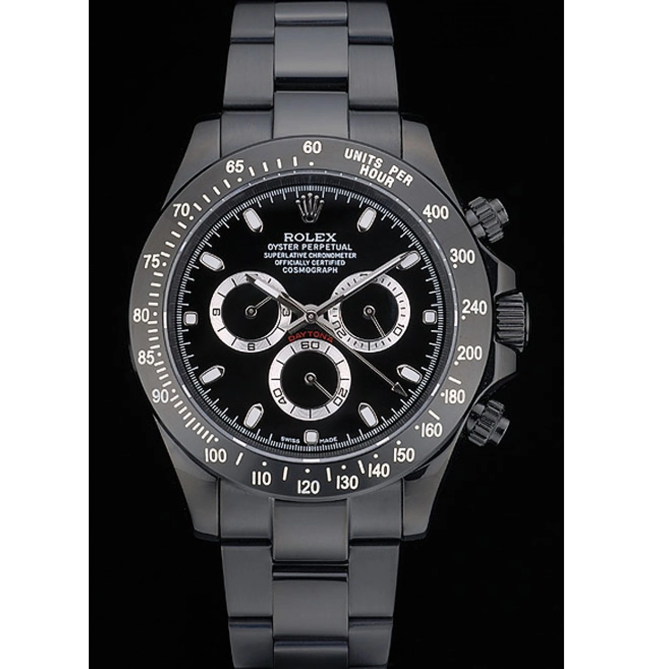 Aaa replica watch Tachymeter Ion 80247 Stainless Strap Black Dial Daytona Steel Black Black Plated Rolex 0209