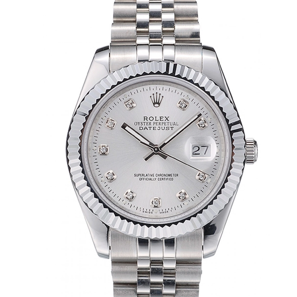 Aaa replica watch Silver Dial Rolex DateJust Bezel 41996 Stainless Swiss Steel Ribbed 0213