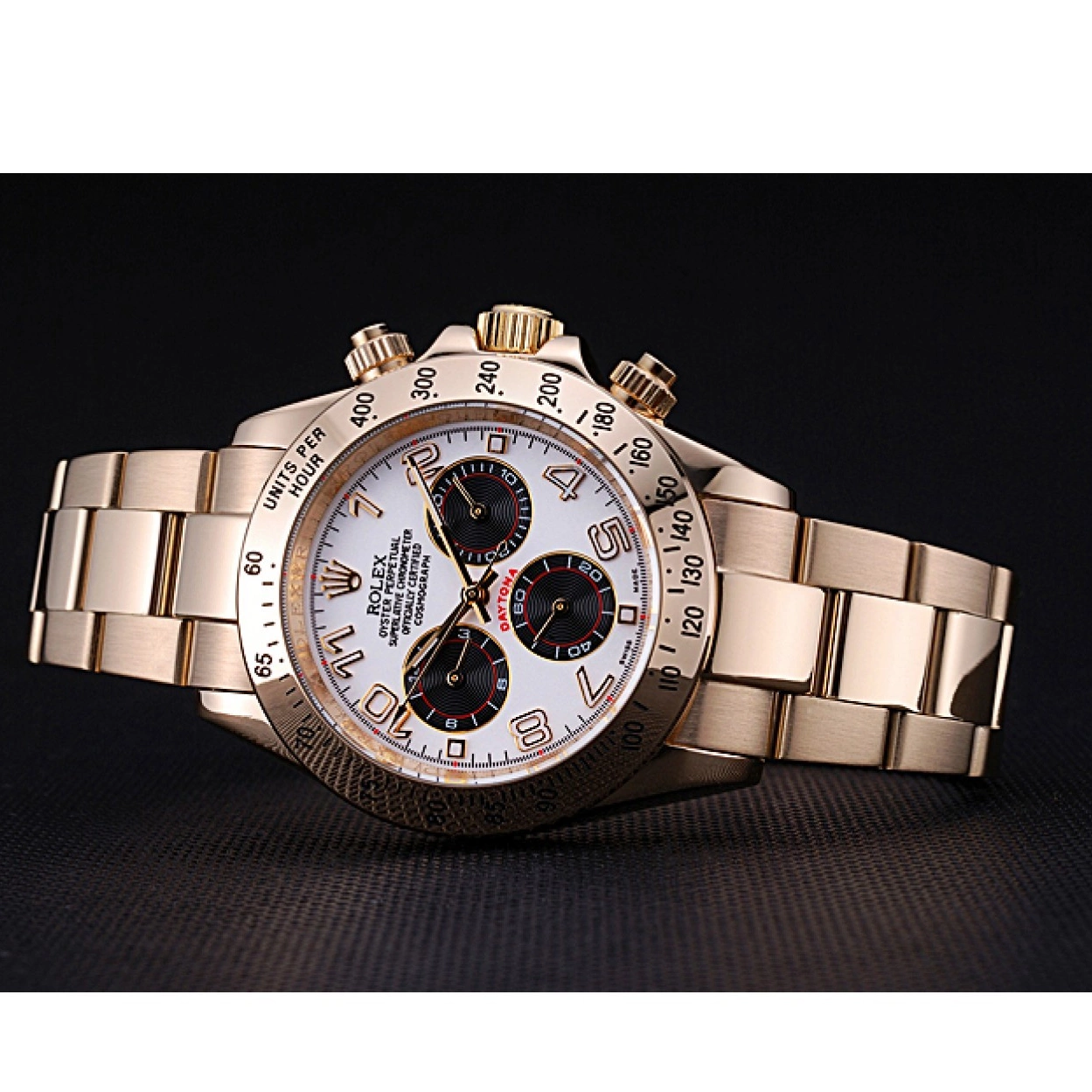 Aaa fake watches with 622548 Subdials Black Daytona Cosmograph Bracelet Gold Rolex White 0219