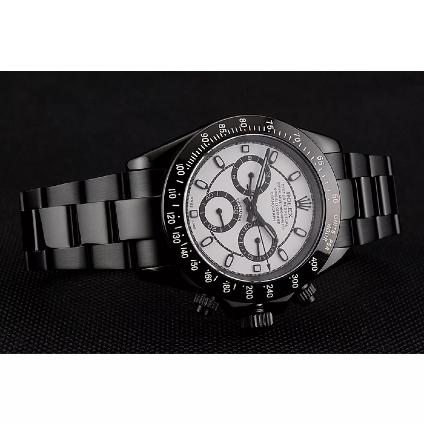 Aaa replica Rolex Daytona Midnight White Dial Black Staineless Steel Bracelet 1454021 0205