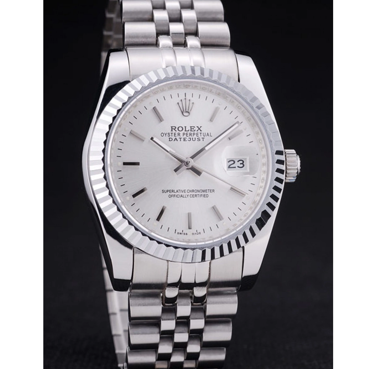 Aaa replica Ribbed 7457 Dial Datejust Bezel Silver Rolex 0221