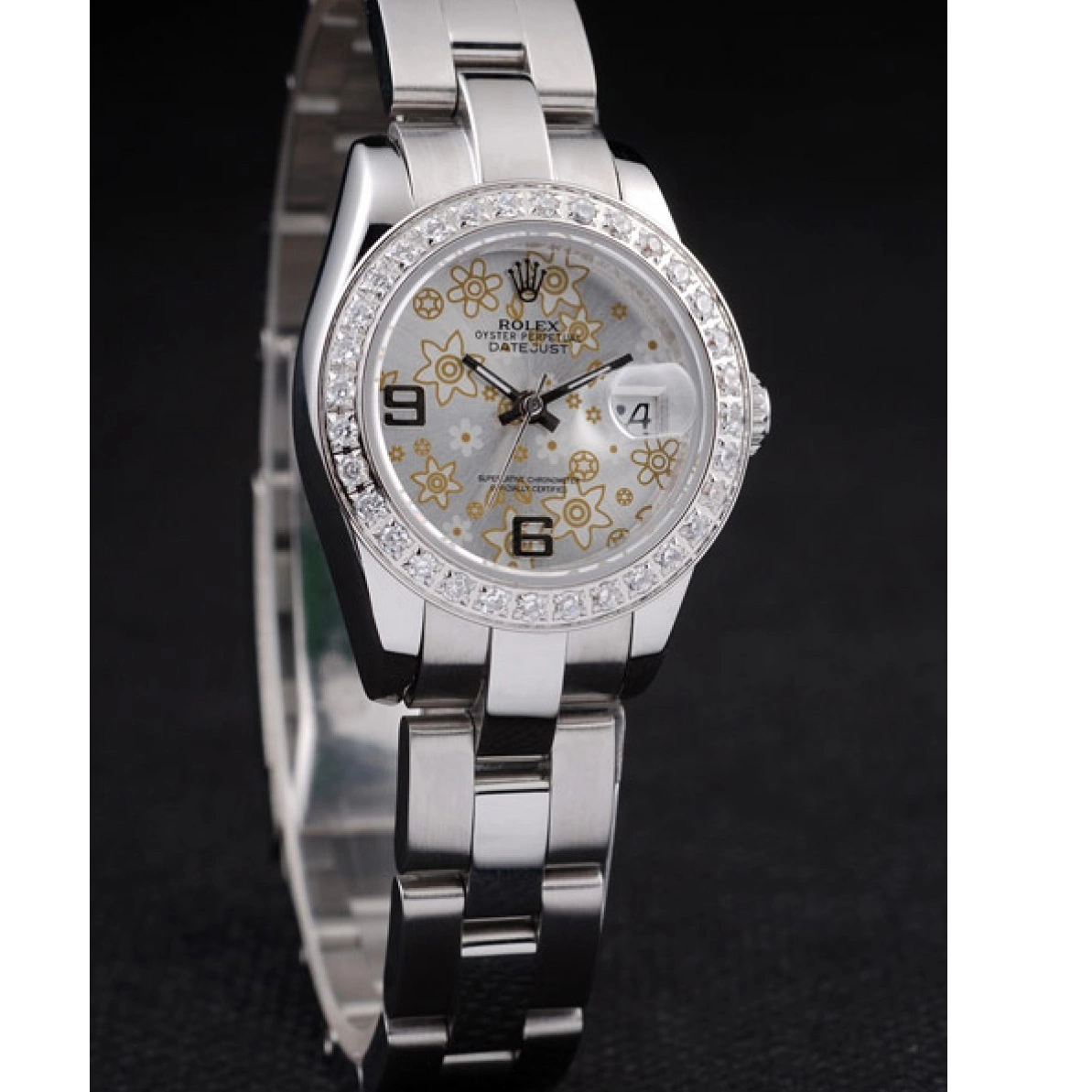 Aaa replica Datejust Dial Flowers Diamond Polished Steel Plated Rolex 98082 Silver Stainless 0222