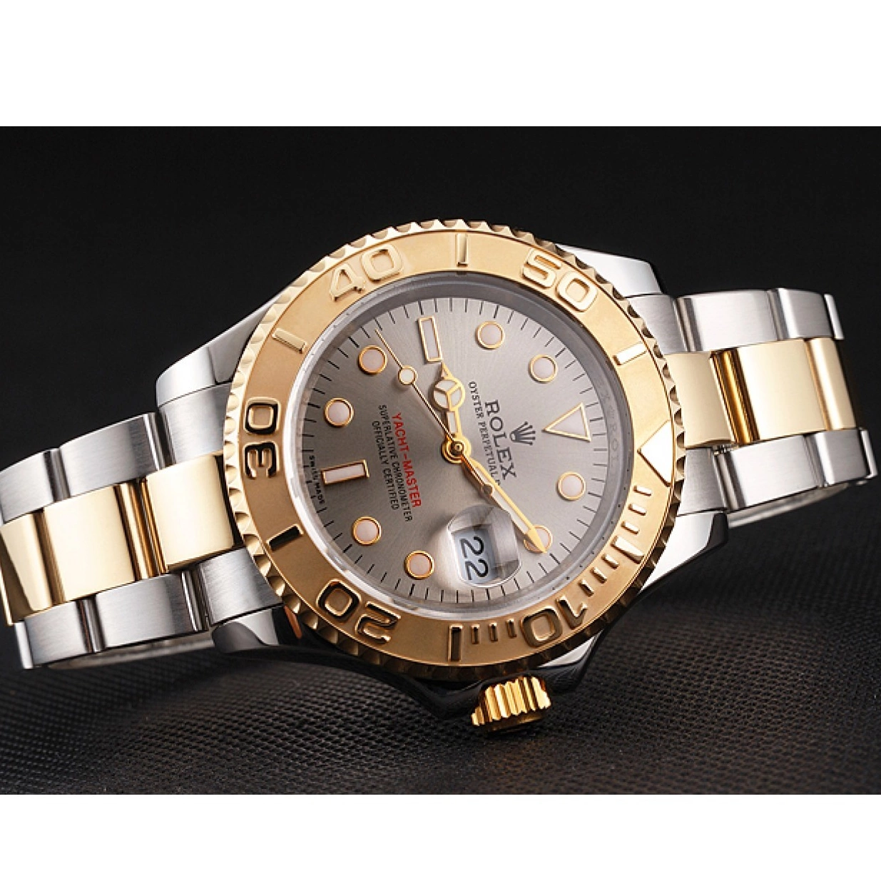 Aaa replica watch Dial Case Stainless Gold Rolex Bezel Tone Gray Two Dial Swiss Yacht-Master Steel 0226