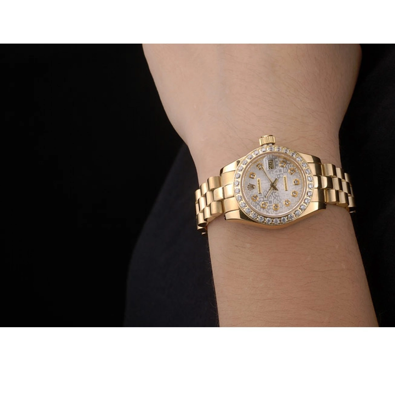 Aaa replica watch Stainless Plated Datejust Yellow 98076 Diamond Plated Rolex 18k Gold Steel 0213