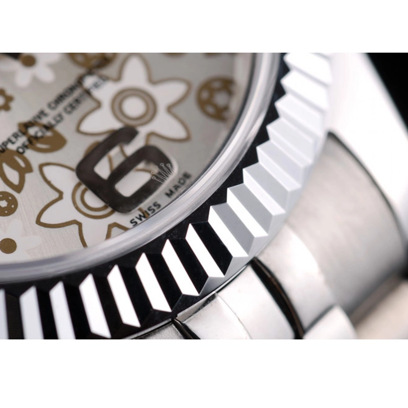 Aaa replica watch Dial Silver Bezel Stainless DateJust Ribbed Flower Swiss Steel 42001 Rolex 0214