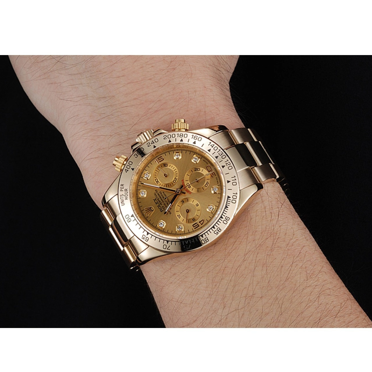 Aaa replica Dial Case Rolex Brown Diamond And 1454245 Gold Daytona Cosmograph Numerals Bracelet 0222