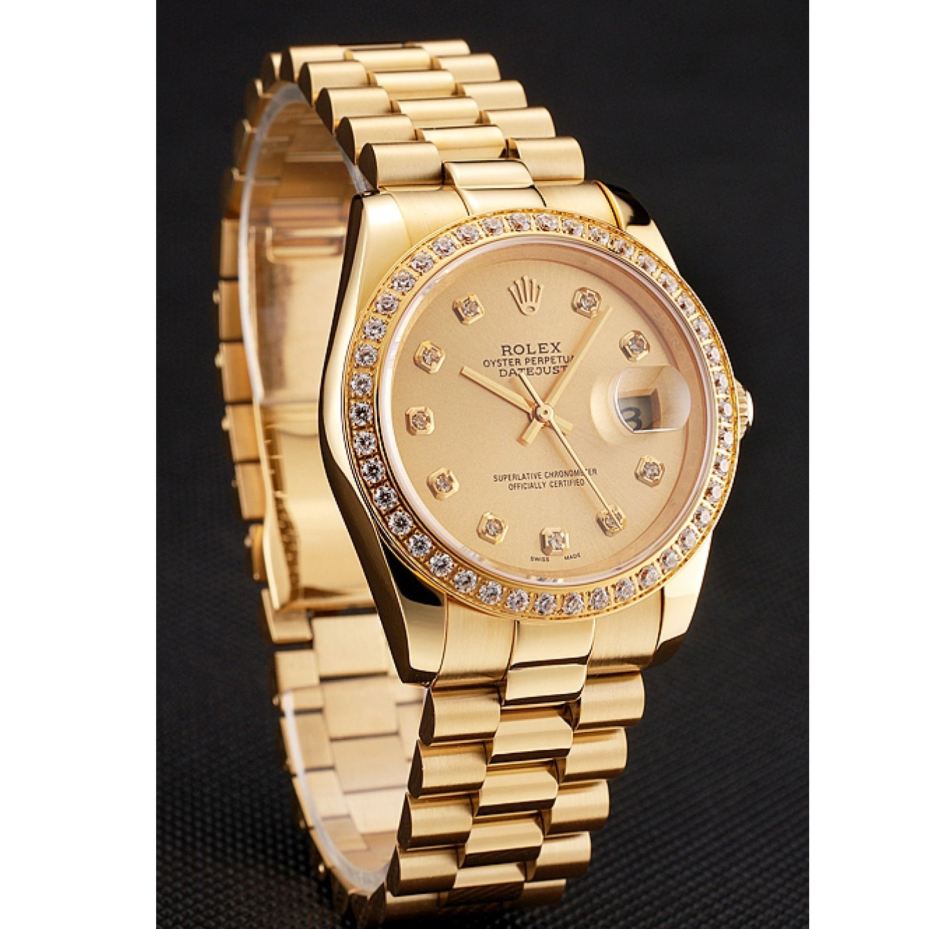 Aaa replica Swiss Gold 1454097 Datejust Champagne Bezel Dial Rolex Diamond Bracelet 0218