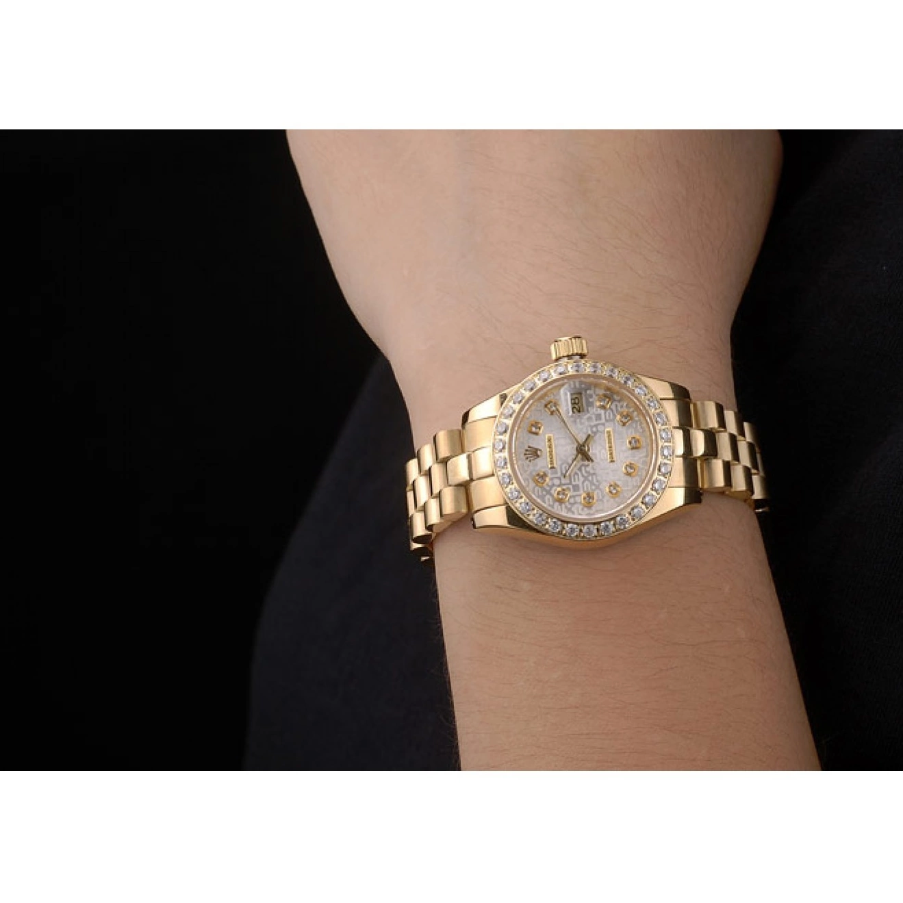 Aaa replica Yellow 18k Diamond Steel Plated Datejust Rolex 98076 Gold Stainless Plated 0212