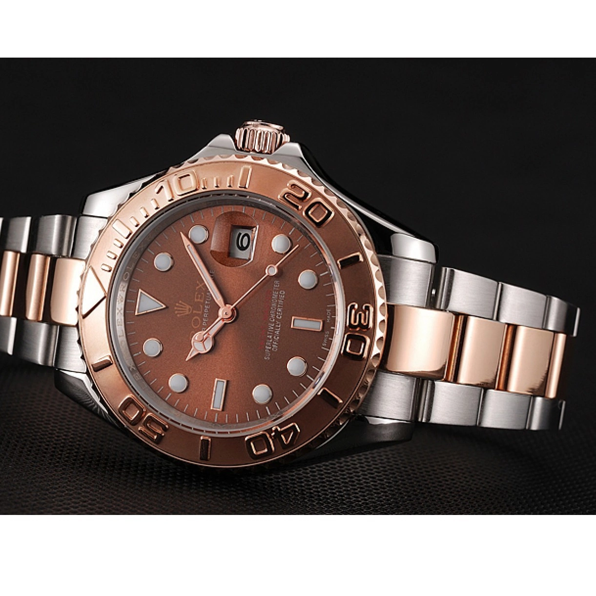 Aaa replica watch Yacht Stainless Master Gold Steel Dial Two Tone Rose 1453864 Bracelet Rolex 0209