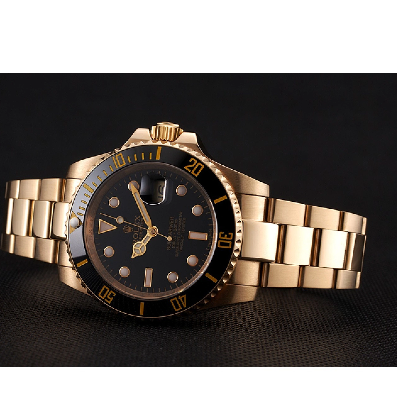 Aaa replica watch Case Yellow Gold Submariner Bezel Dial Rolex Swiss Black Black Bracelet And 0216