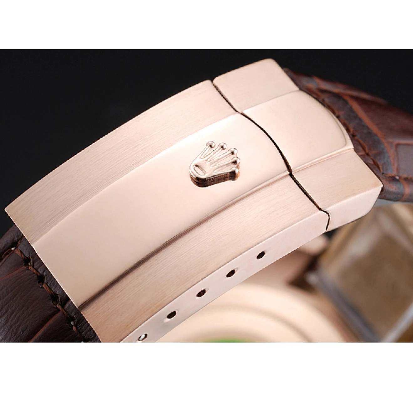 Aaa replica Case Brown Cosmograph Gold Dial Rolex 1454243 Bracelet Rose Daytona Leather Brown 0227