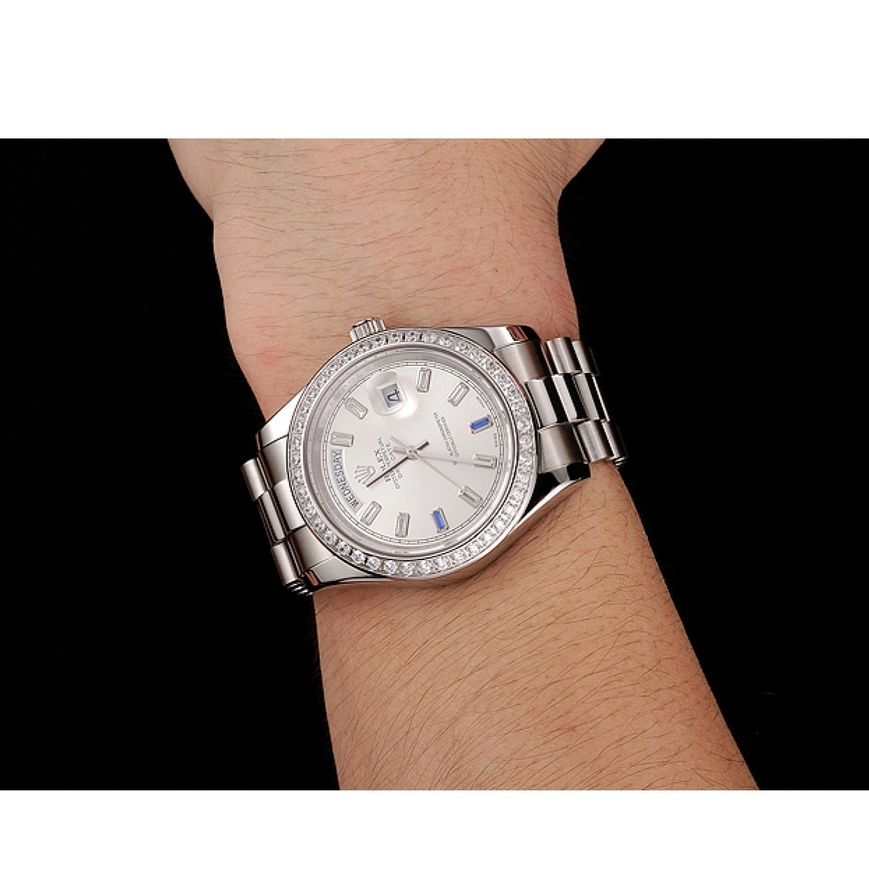 Aaa replica Staineless Rolex Bracelet 1454109 Swiss Steel Diamonds Day-Date Bezel 0209