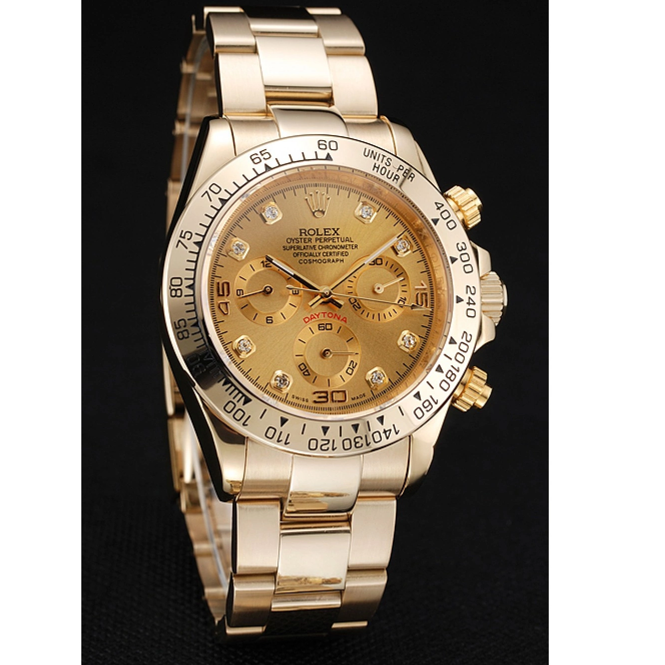 Aaa replica watch Dial Daytona Bracelet Diamond Numerals Brown And Cosmograph Rolex Gold Case 1454245 0218