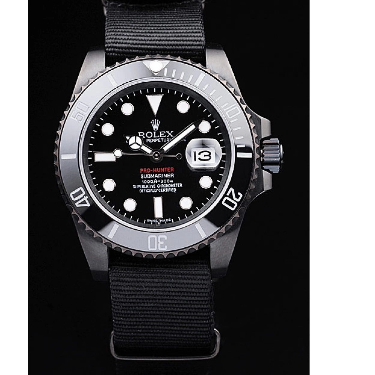 Aaa replica watch Swiss Fabric Dial Pro-Hunter Strap Black Black Submariner Rolex 0224