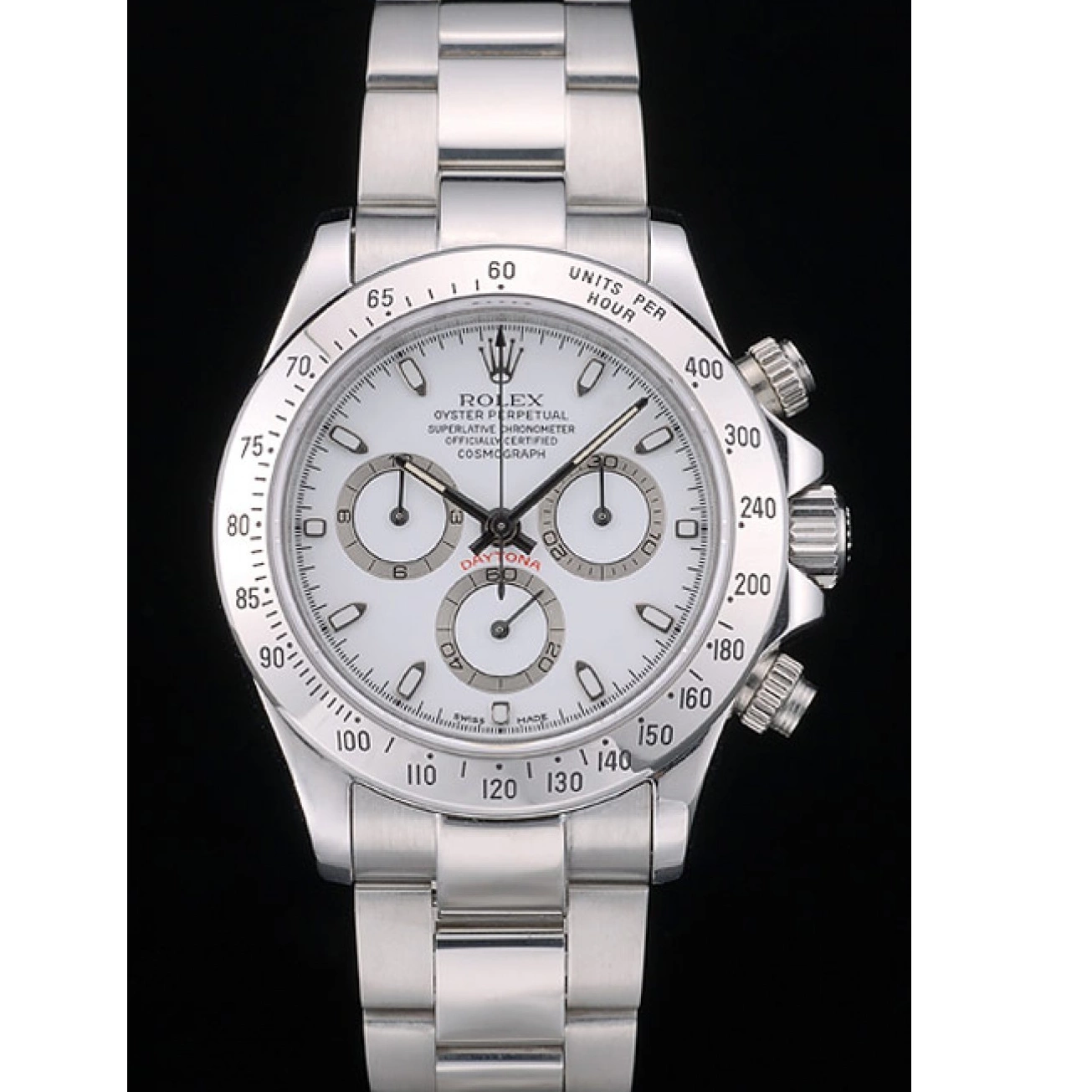 Aaa fake watches 80297 Rolex Stainless Swiss Bracelet White Steel Dial Daytona 0227