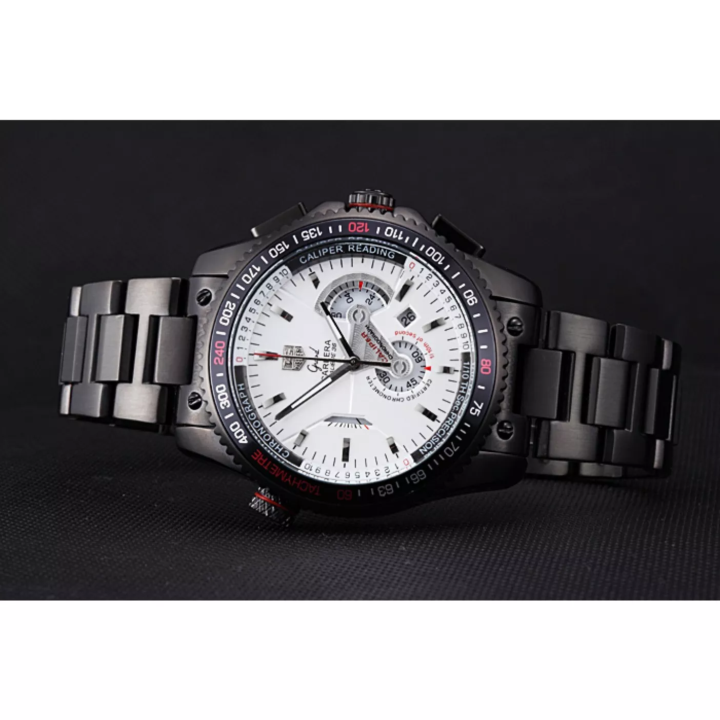 Aaa replica watch Tag Heuer Carrera Black Stainless Steel Case White Dial 98242 0203