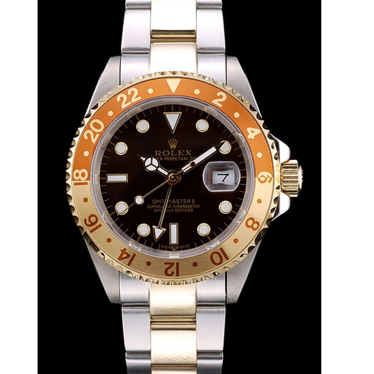 Aaa replica Master Colored Bezel Ceramic II Dial Gold GMT Rolex Watch Brown 0220