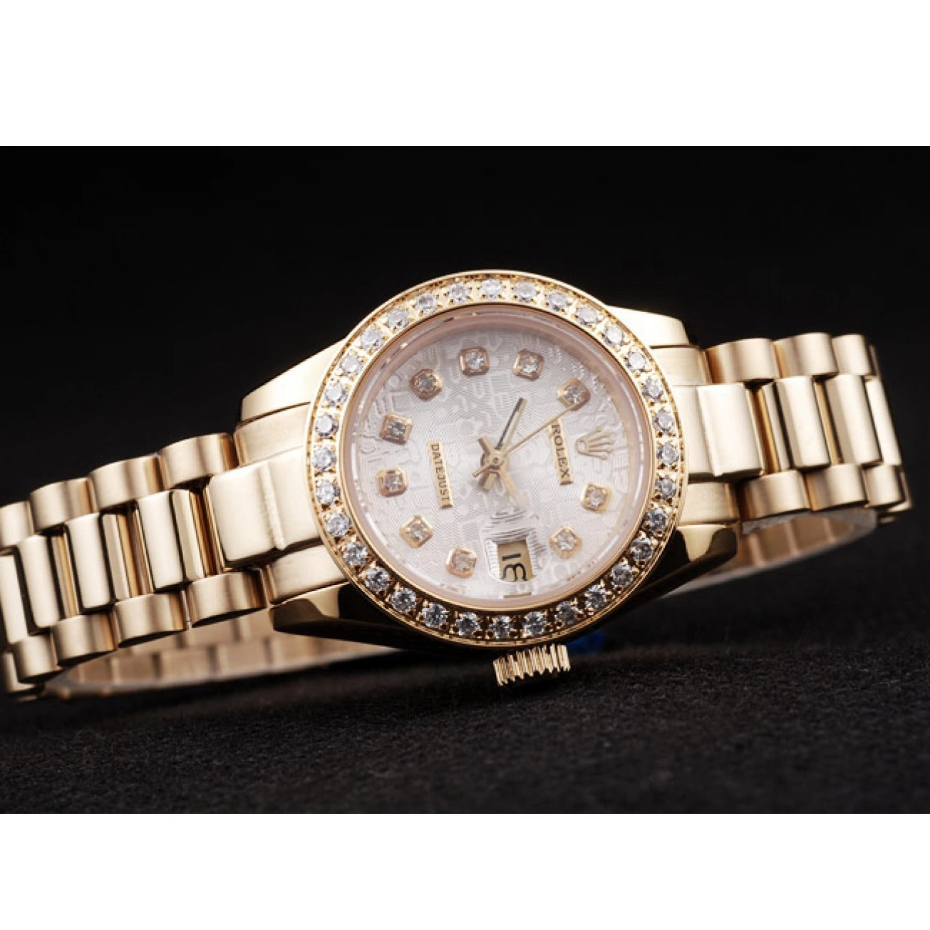 Aaa replica watch Stainless Plated Datejust Yellow 98076 Diamond Plated Rolex 18k Gold Steel 0213