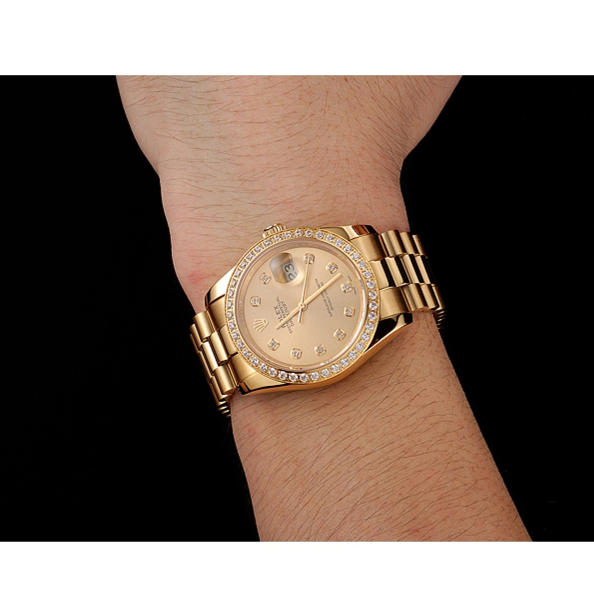 Aaa replica Swiss Gold 1454097 Datejust Champagne Bezel Dial Rolex Diamond Bracelet 0218