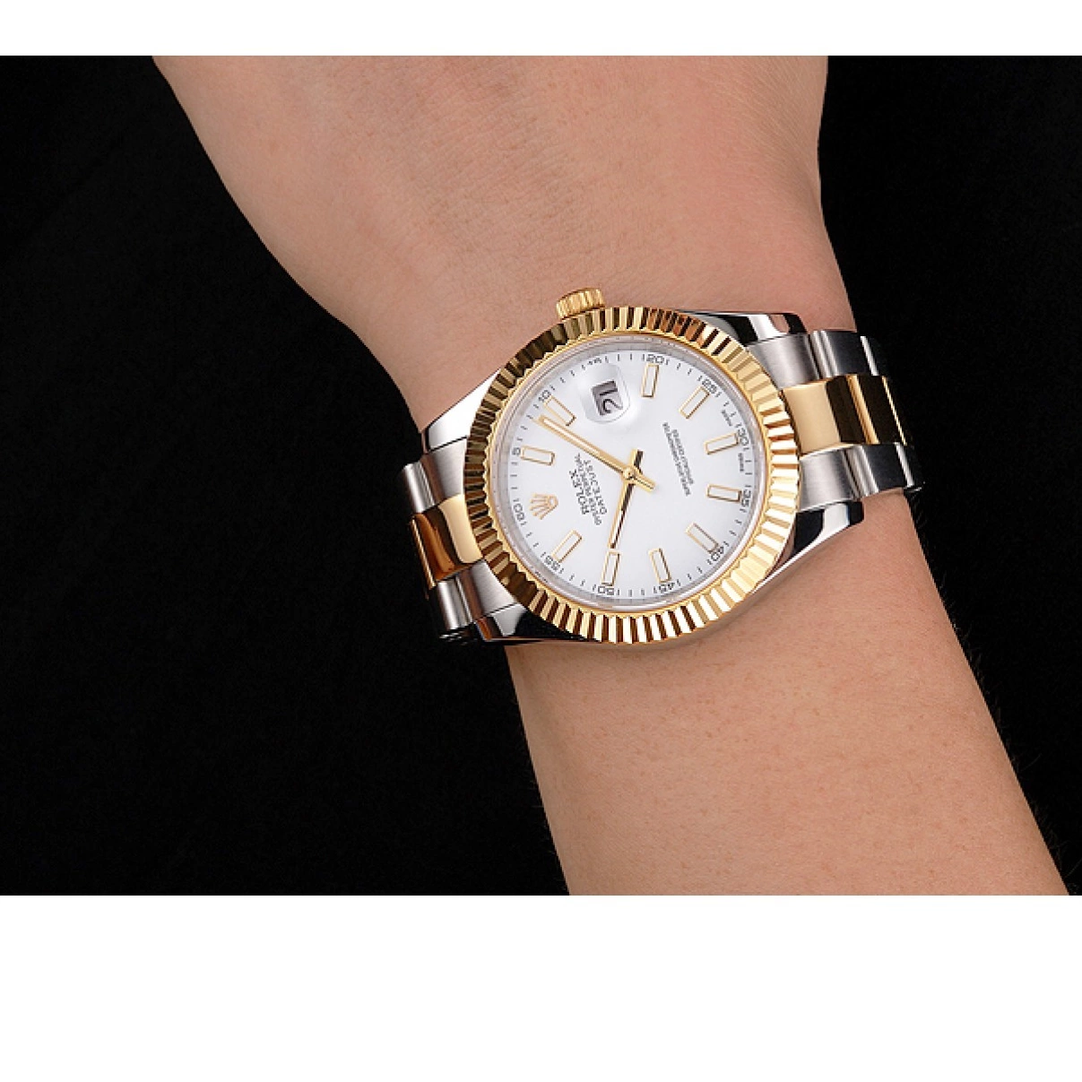 Aaa replica Swiss White Dial Bracelet Case Datejust Stainless Steel Tone Rolex Two Gold 0210