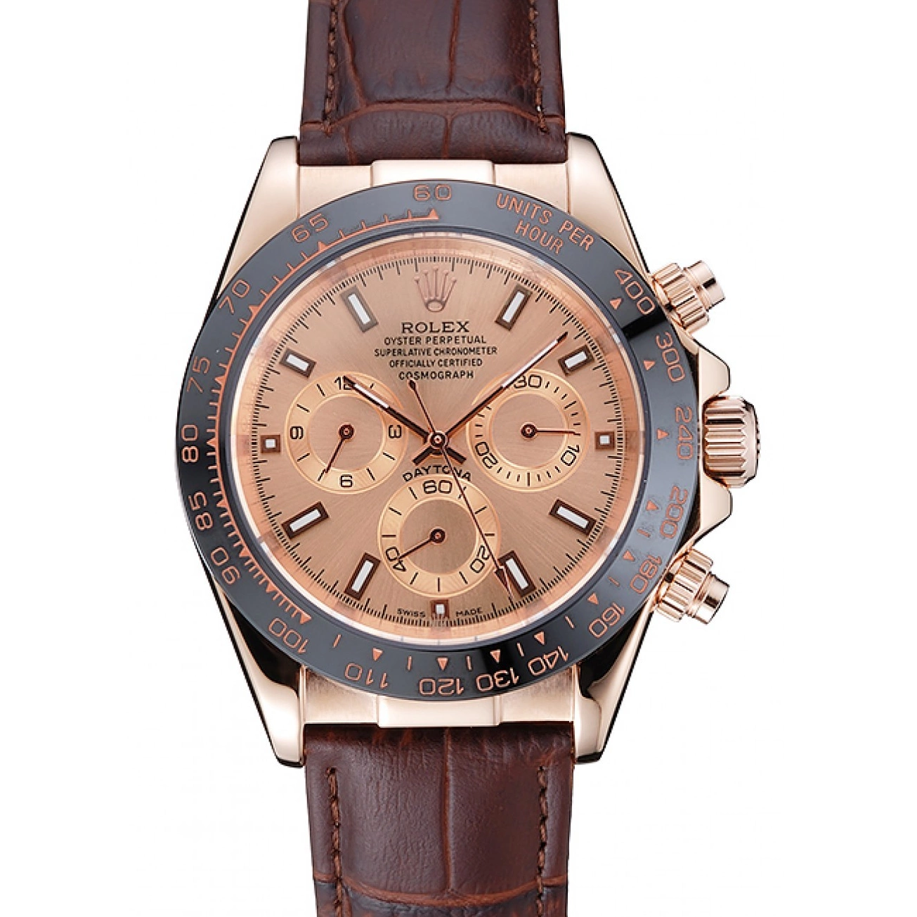 Aaa replica watch Cosmograph Brown 1454243 Bracelet Brown Case Rolex Dial Gold Rose Leather Daytona 0210