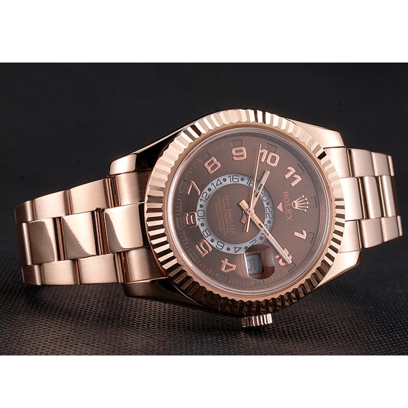 Aaa fake watches Sky Ad Rolex Dweller Dial Bracelet Case Gold Brown Rose 0210