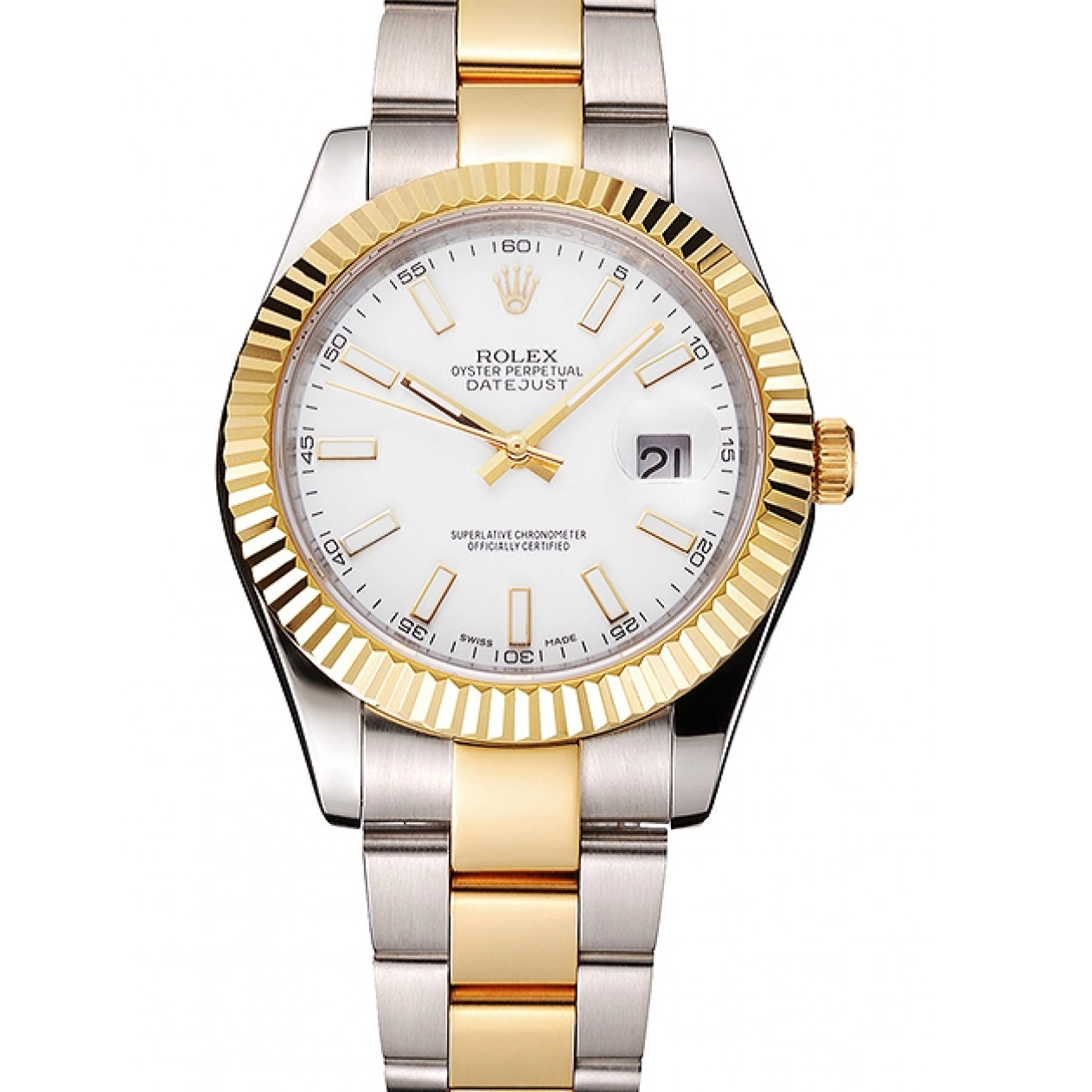 Aaa fake watches Bracelet Swiss Stainless Datejust Dial Two Tone Rolex Case Gold Steel White 0225