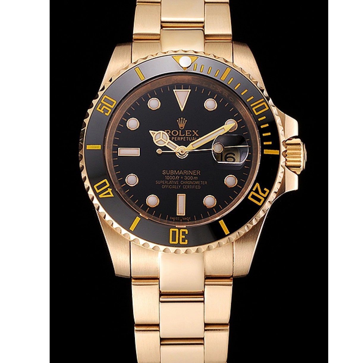 Aaa replica watch Bracelet Submariner Yellow Black Gold Bezel Rolex Swiss And Case Dial Black 0219