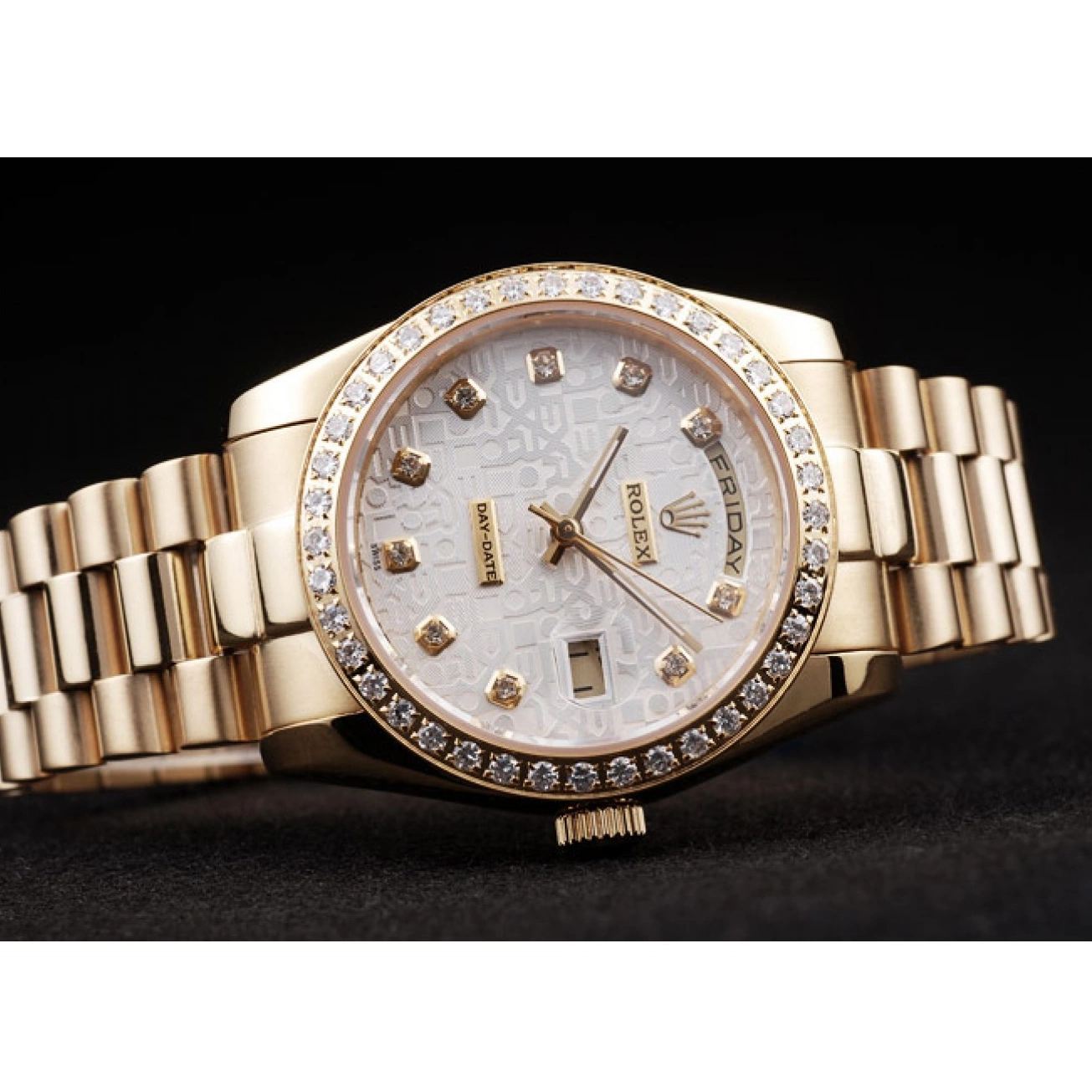 Aaa replica watch Rolex Yellow Steel Stainless 18k Day-Date Plated Dial White Gold 0214