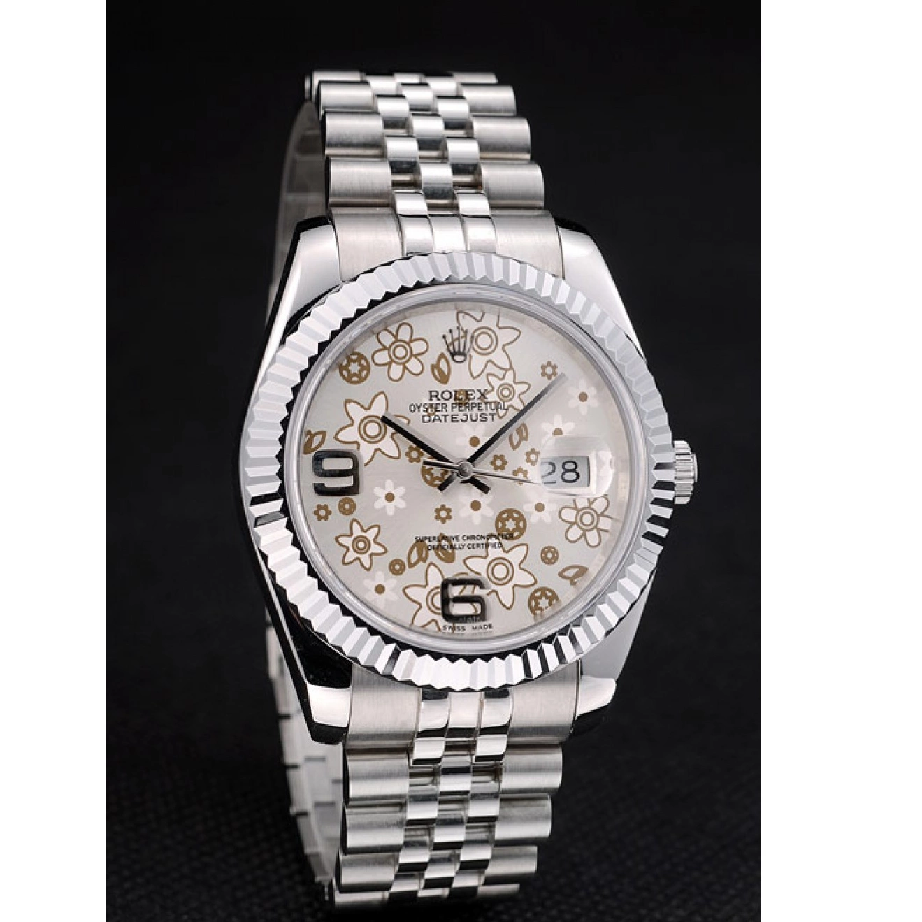 Aaa replica watch Dial Silver Bezel Stainless DateJust Ribbed Flower Swiss Steel 42001 Rolex 0214