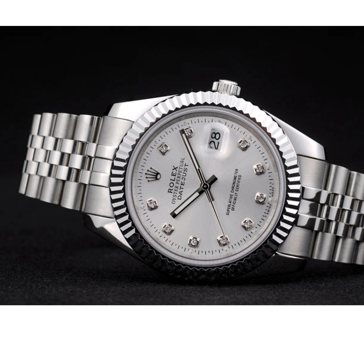 Aaa replica Bezel Ribbed Dial Stainless Silver Swiss Steel 41996 Rolex DateJust 0225