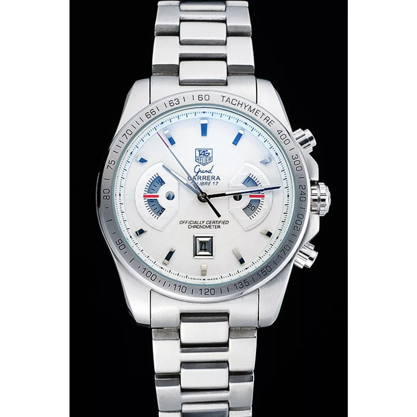 Aaa replica Tag Heuer Grand Carrera Stainless Steel Bracelet White Dial 801437 0203