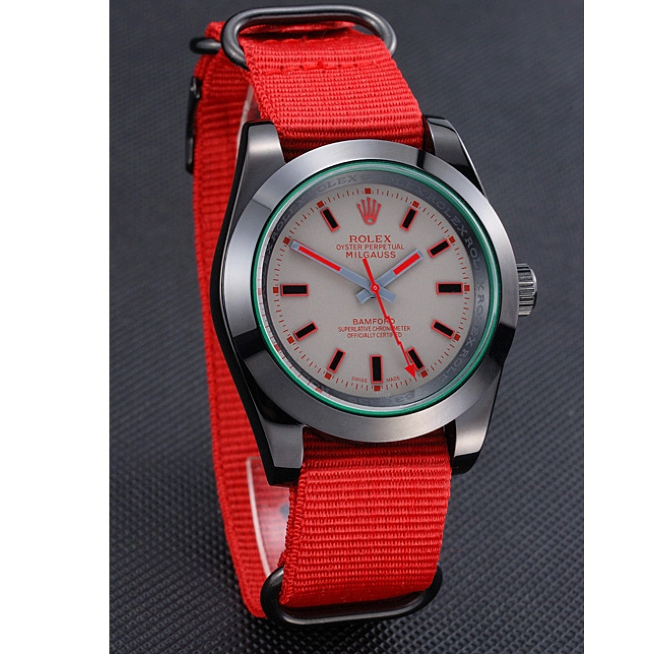 Aaa replica watch 622002 Strap Bamford Milgauss Red Rolex Nylon 0217