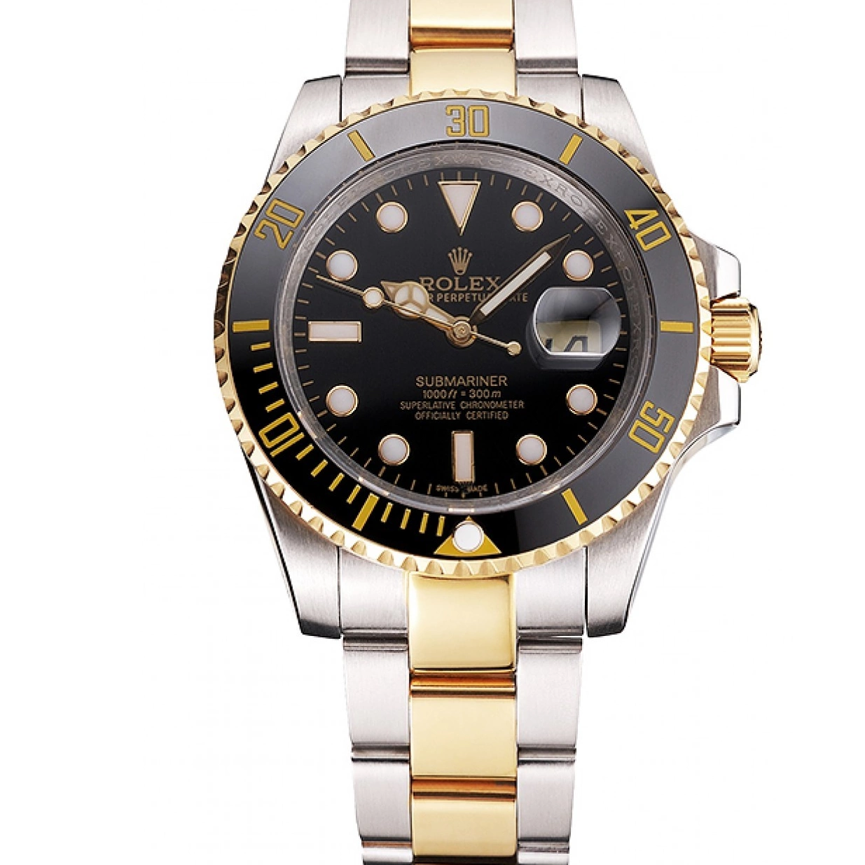 Aaa replica Two Black Bezel Dial Submariner Gold Bracelet Rolex Tone And Steel Swiss 0220