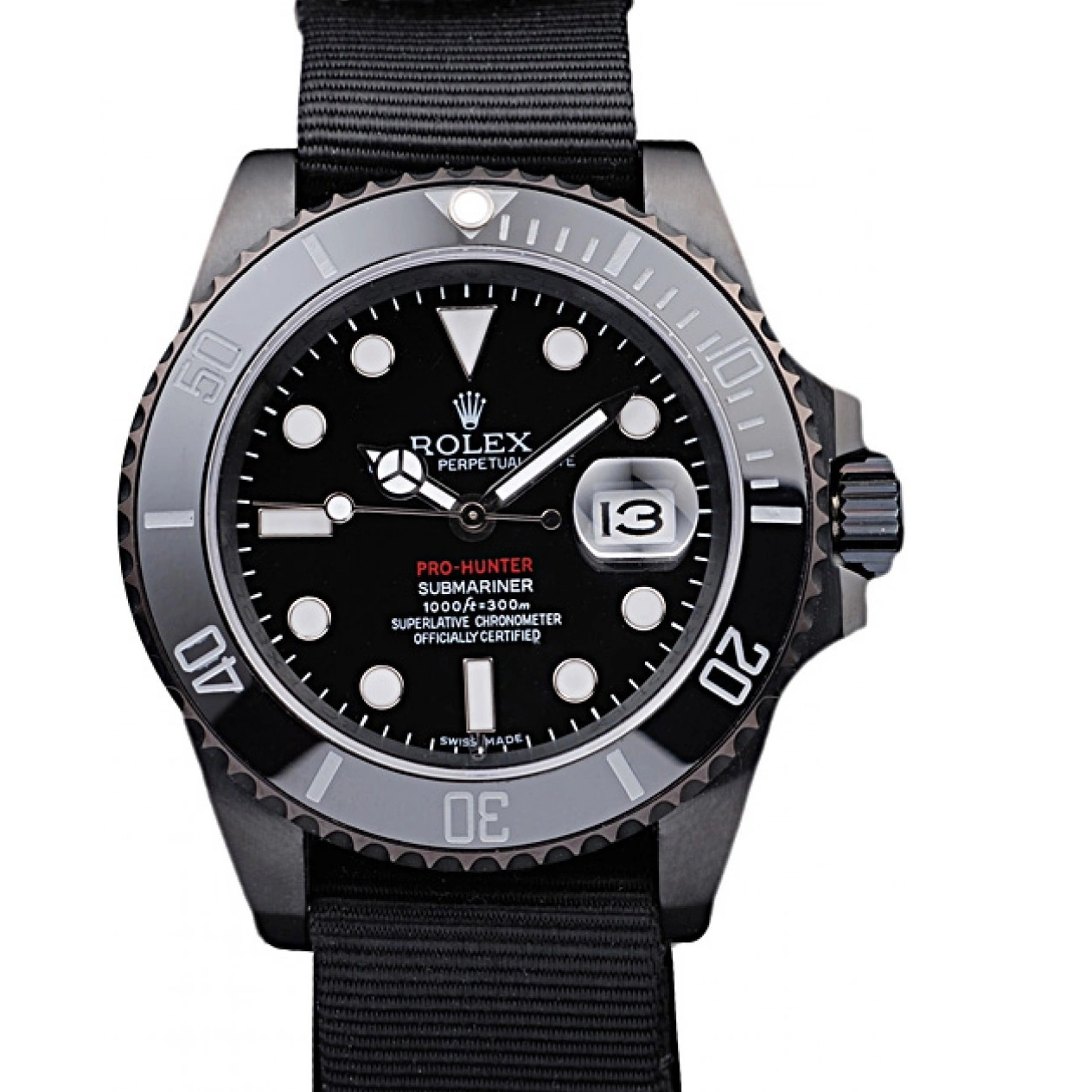 Aaa replica watch Swiss Fabric Dial Pro-Hunter Strap Black Black Submariner Rolex 0224