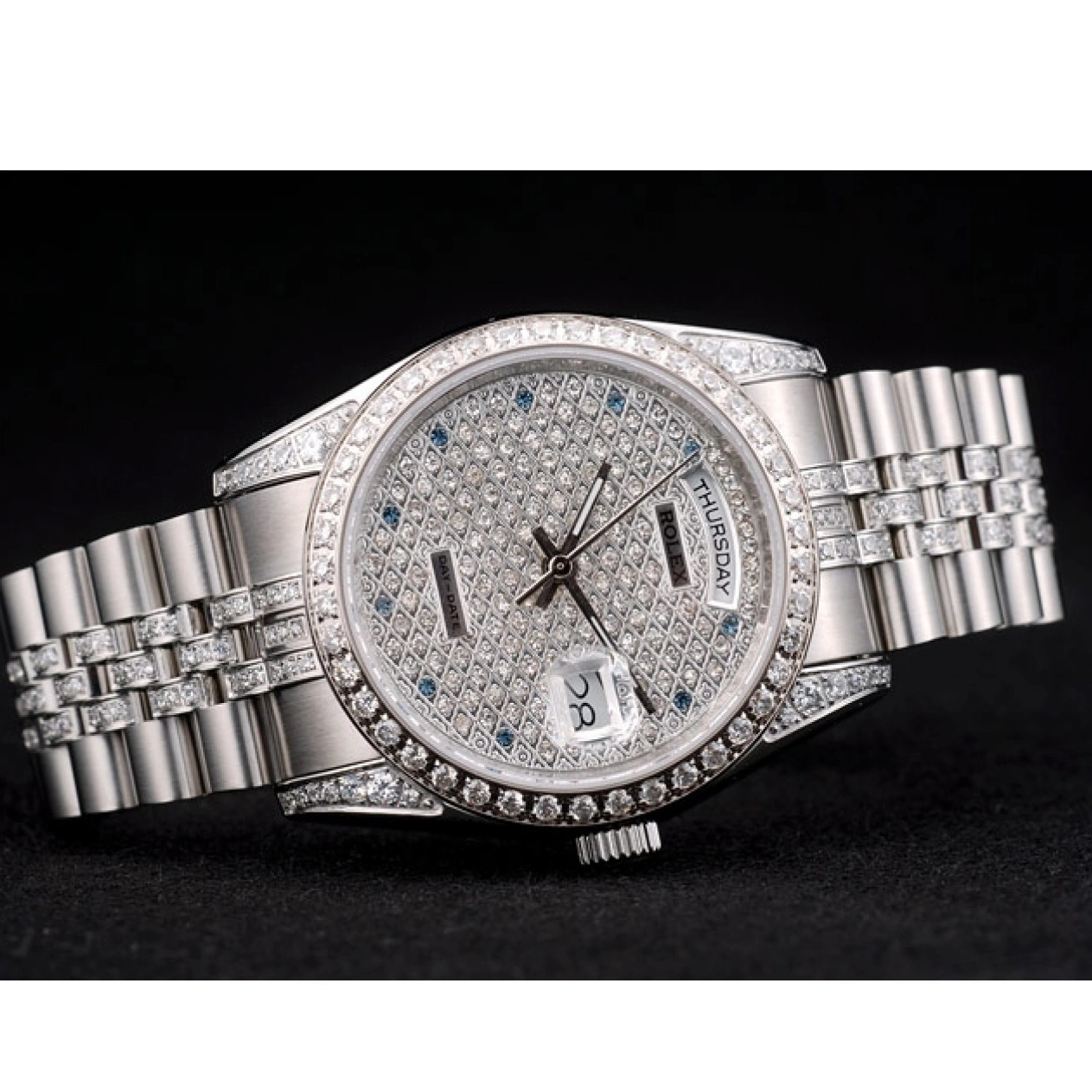 Aaa replica watch Diamond Diamond Stainless Dial DayDate Rolex Plated Bracelet Plated 41985 Steel 0210