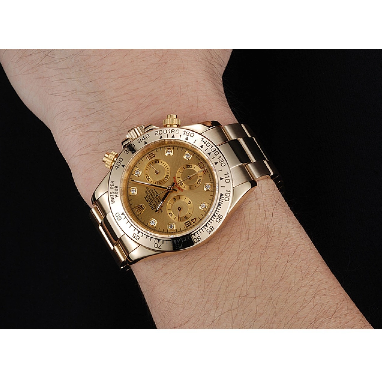 Aaa replica watch Dial Daytona Bracelet Diamond Numerals Brown And Cosmograph Rolex Gold Case 1454245 0218