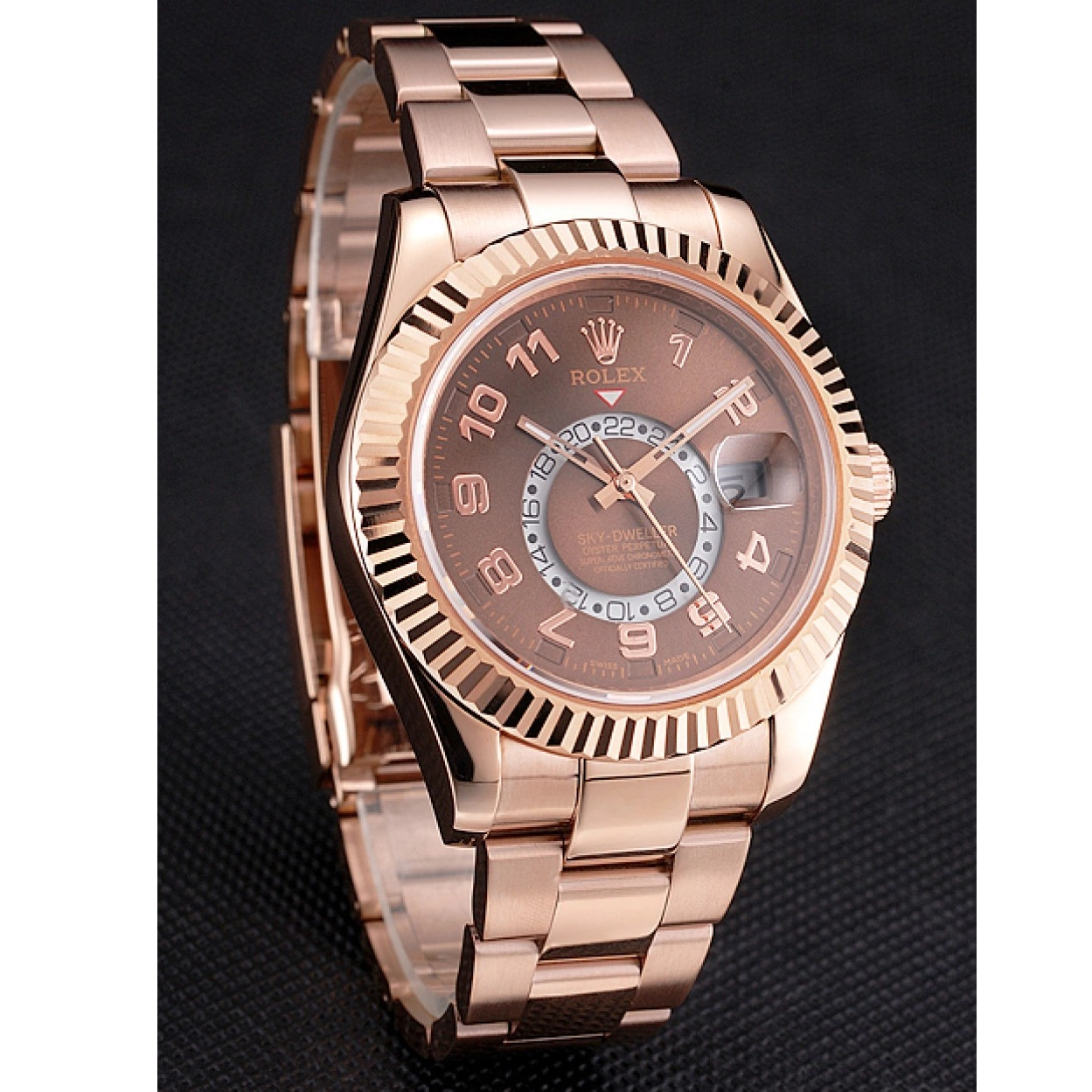 Aaa fake watches Sky Ad Rolex Dweller Dial Bracelet Case Gold Brown Rose 0210