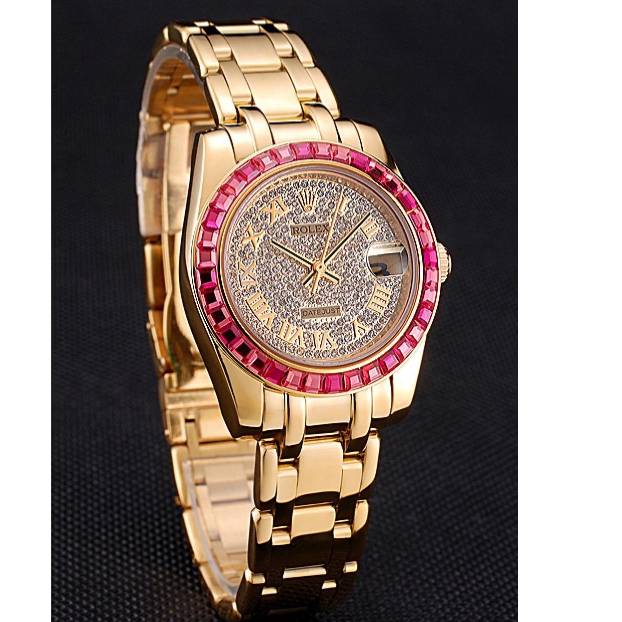 Aaa fake watches Pink Diamond Gold Datejust Dial And 622835 Bracelet Jewels Bezel Case Rolex 0221