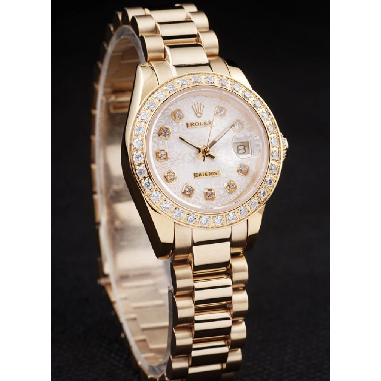 Aaa replica watch Stainless Plated Datejust Yellow 98076 Diamond Plated Rolex 18k Gold Steel 0213